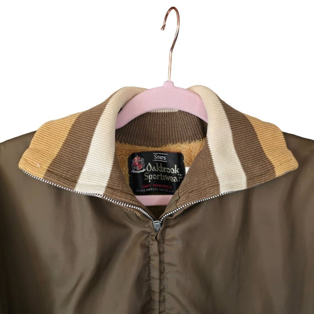 Vtg Sears Oakbrook Sportswear Mens Work Jacket Brown LG Faux Fur Lining - Picture 5 of 10